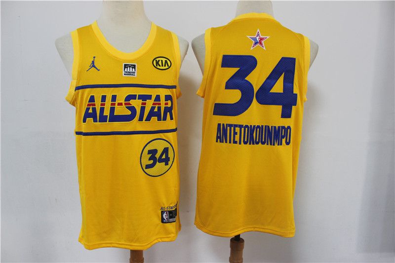 Men Milwaukee Bucks #34 Antetokounmpo Yellow NBA 2020-2021 All Star Jersey